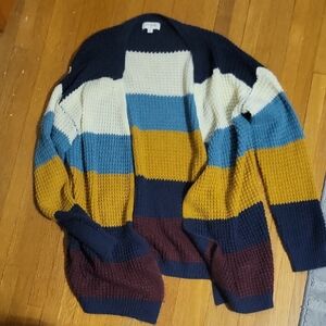 Umgee Womens Striped Cardigan in Navy, Blue, Cream, Gold, and Burgundy